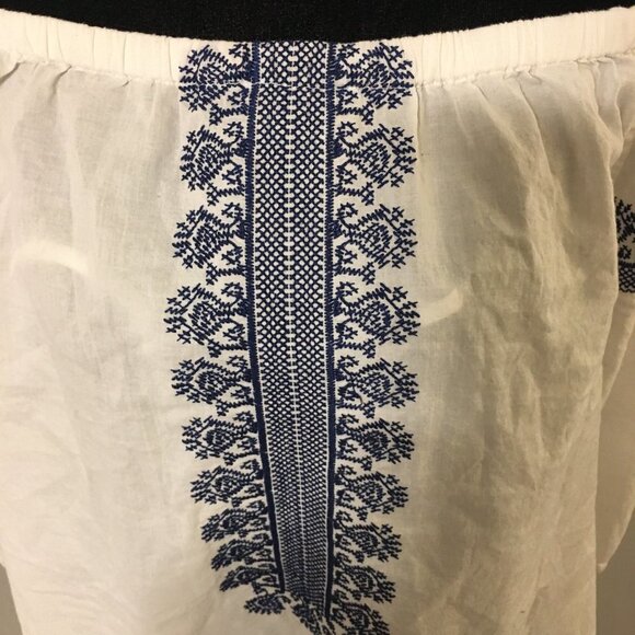 MADEWELL White Blue Cotton Off Shoulder Peasant Embroidered Blouse Top Small - Picture 7 of 10